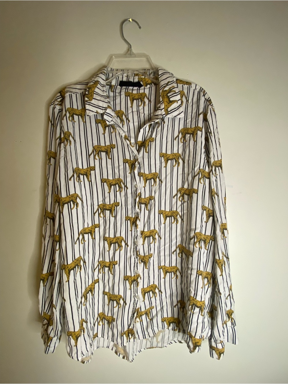 Jane and Delancey White Button-Down Shirt with Mustard Animal Print